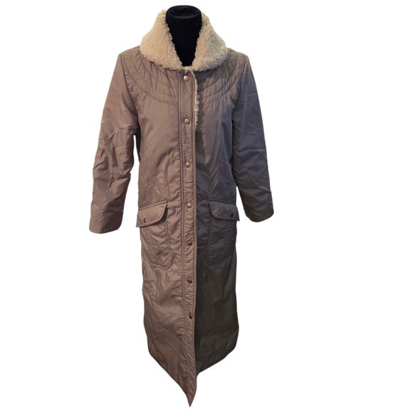 Women's White Stag Taupe Puffer Coat with Cream Faux Shearling Collar - Picture 2 of 7